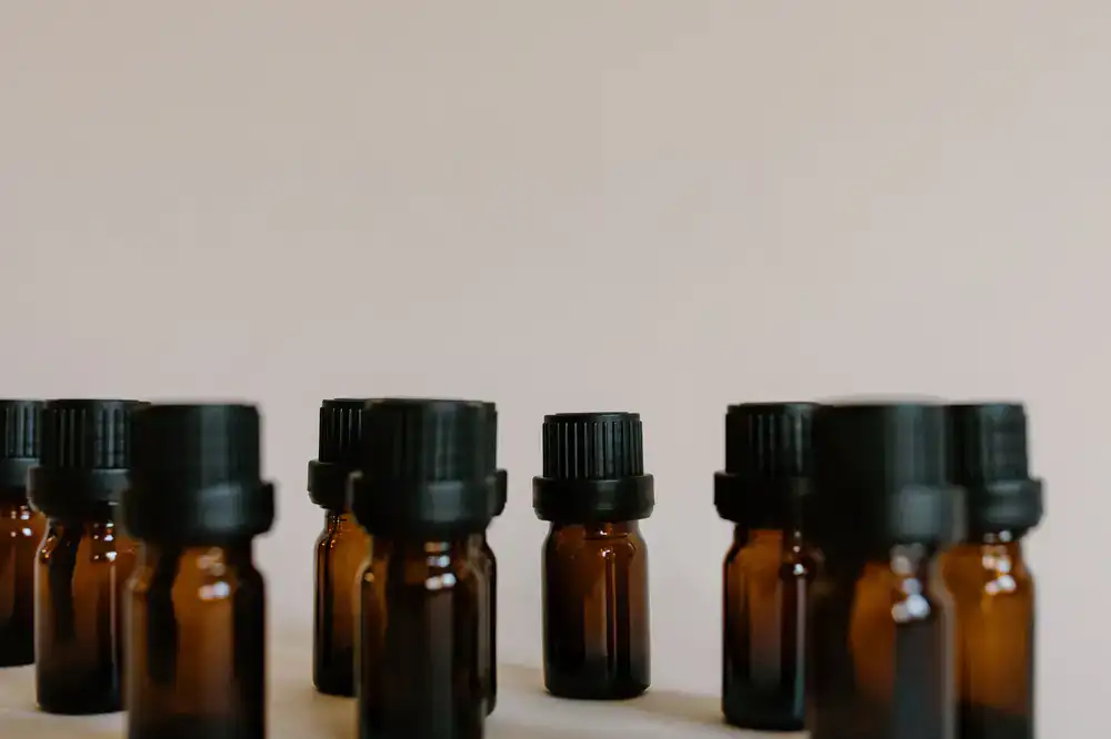 Small amber glass dropper bottles