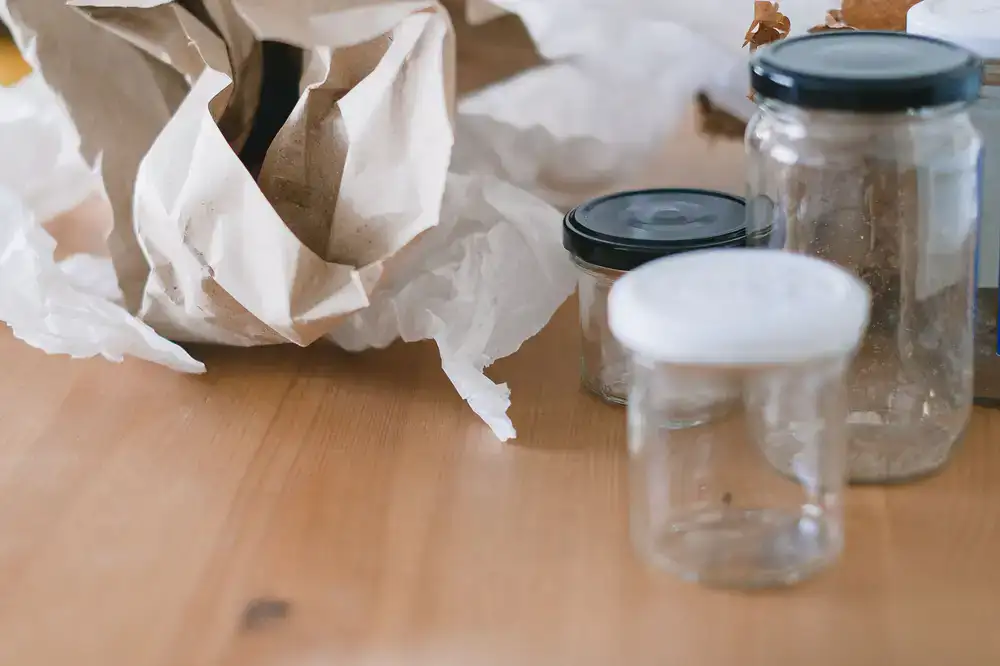 Glass jars and paper bags
